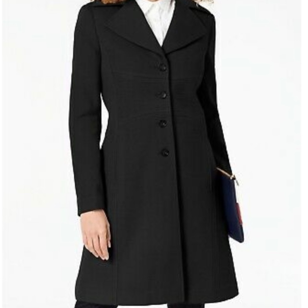 Tommy Hilfiger Black Wool XXS PXXS Long Pea Coat Womens Petite Junior Fitted NWT
